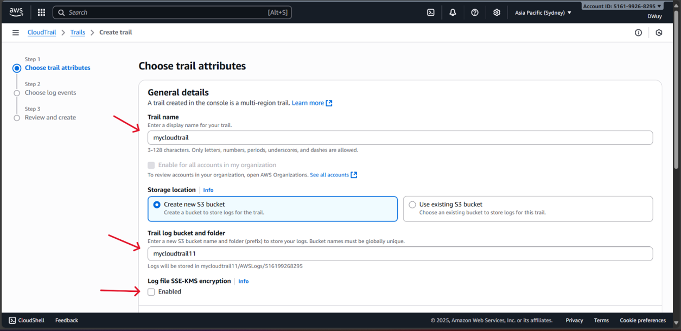 Configure CloudTrail to Store Logs :: AWS KMS Workshop